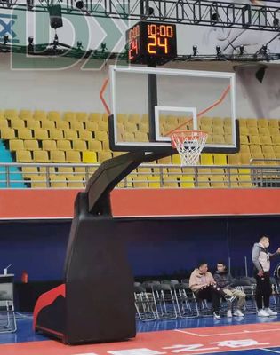 Black Hydraulic Basketball Stand Adjustable Basketball Hoop With Glass Backboard