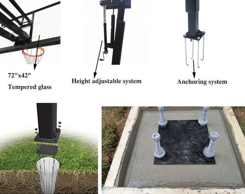 Outdoor Inground Basketball Hoop Basketball Stand With Tempered Glass Backboard