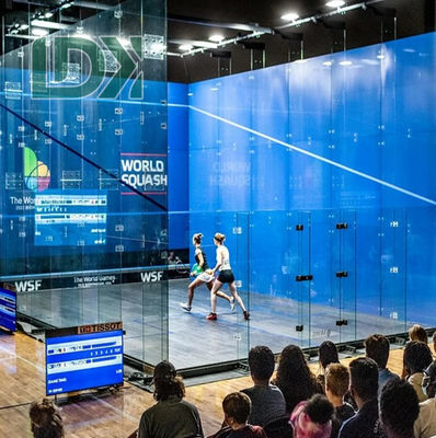 Panoramic AllGlass Squash Court Blus Glass Wall Squash Venue High Visibility Squash