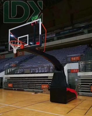 Black Hydraulic Basketball Stand Adjustable Basketball Hoop With Glass Backboard