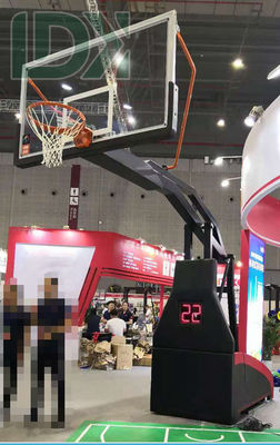 Black Hydraulic Basketball Stand Adjustable Basketball Hoop With Glass Backboard
